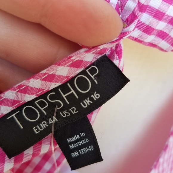 Top shop Pink Gingham Crop Top NWT On/Off Shoulder - Picture 6 of 9